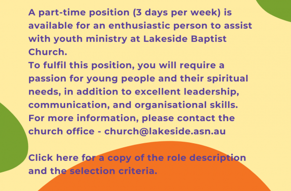 Job Opportunity – Youth Ministry Worker