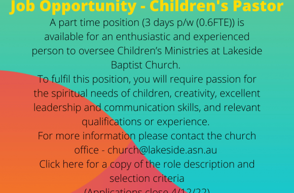 Job Opportunity – Children’s Pastor